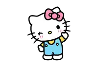 a drawing of hello kitty wearing overalls and a pink bow
