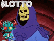 a cartoon character with horns and the word lotto on the bottom right
