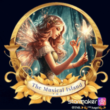 a picture of a fairy with the words " the musical island "