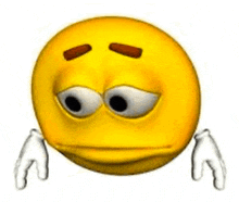 a cartoon smiley face with a sad look on its face and hands .