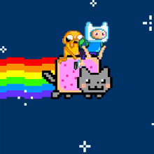 Fin And Jake On Nyan Nyan Cat Adventure Time GIF - Fin And Jake On Nyan Nyan Cat Adventure Time GIFs