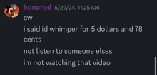 a screenshot of a discord conversation between ew and honored