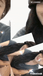a collage of a woman 's face with the words videocook on the bottom