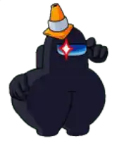 a pixel art of a black penguin wearing a traffic cone and sunglasses .