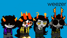 a group of trolls standing next to each other with the word weezer on the bottom right