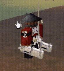 a soldier in a video game is holding a sword and pointing at something
