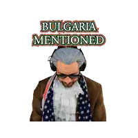 a man in a costume with flags and the words " bulgaria mentioned "