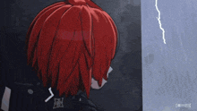 a cartoon character with red hair is standing next to a pipe and a drop button