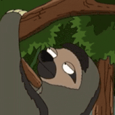 a cartoon drawing of a sloth hanging from a tree branch