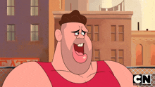 a cartoon of a man with a cn logo on the bottom
