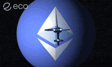 a blue sphere with an ethereum logo on it and the word eco on the bottom