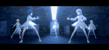 a group of anime characters are dancing in a room