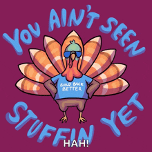 a cartoon turkey wearing a shirt that says build back better