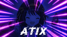 a purple background with a girl and the word atix on it