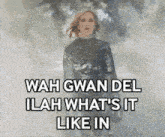 wah gwan del ilah what 's it like in with a picture of a woman in the background