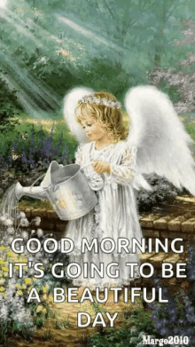 good morning beautiful day sparkles angels watering plants