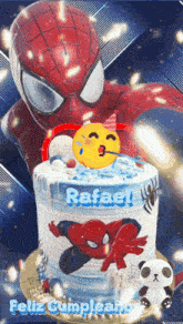 a birthday cake for rafael with a spider man on it