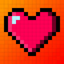 a pixel art of a pink heart on a red background