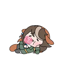 a cartoon character laying down with a lollipop in her mouth