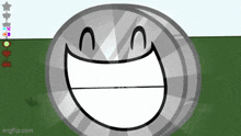 a drawing of a coin with a big smile on its face