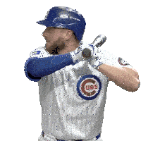 a baseball player wearing a cubs uniform is swinging his bat