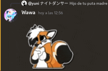 a cartoon of a fox with a caption that says wawa hoy a las 12:56