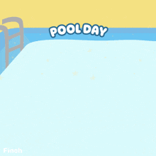 an illustration of a penguin in a pool with pool day written above it