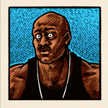a cartoon drawing of a man with a necklace around his neck