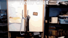a fridge with a british flag on it and the words hello chat