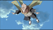a cartoon character is flying through the air with his wings outstretched .