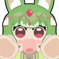 a cartoon of a girl with green hair and a red jewel on her head