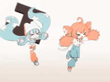 a cartoon drawing of a girl and a cat with the letters l and g in the background