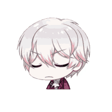 a cartoon drawing of a boy with white hair and red streaks