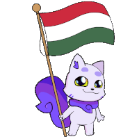 a cartoon cat is holding a flag with a green white and red stripe