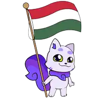 a cartoon cat is holding a flag with a green white and red stripe