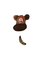 a cartoon of a monkey with a banana hanging from its tail