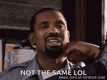 a man with a beard is making a funny face and saying `` not the same lol `` .