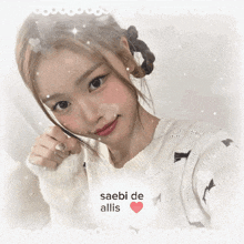 a picture of a girl with the name saebi de allis on the bottom right