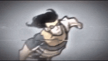 a cartoon character is flying through the air .