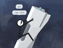 a stick figure is standing on a white object with a can i win speech bubble above it