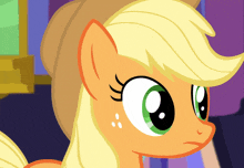 a close up of a cartoon pony with a green eye