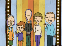 a group of cartoon characters standing next to each other