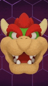 a close up of a cartoon character 's face with horns