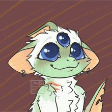 a drawing of a monster with three eyes and the letters a & b on the bottom