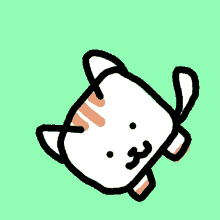 a cartoon drawing of a white cat with orange stripes on its face