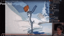 a cartoon of bugs bunny holding a bucket over his head with the words pool 700 on the bottom