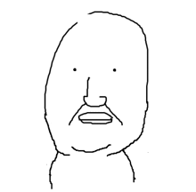 a black and white drawing of a man 's face with a slight smile .