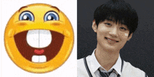 a smiley face next to a picture of a man