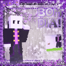 a picture of a minecraft character with the words bom dia