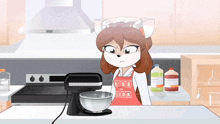 a cartoon character is wearing an apron that says kiss the cook on it
